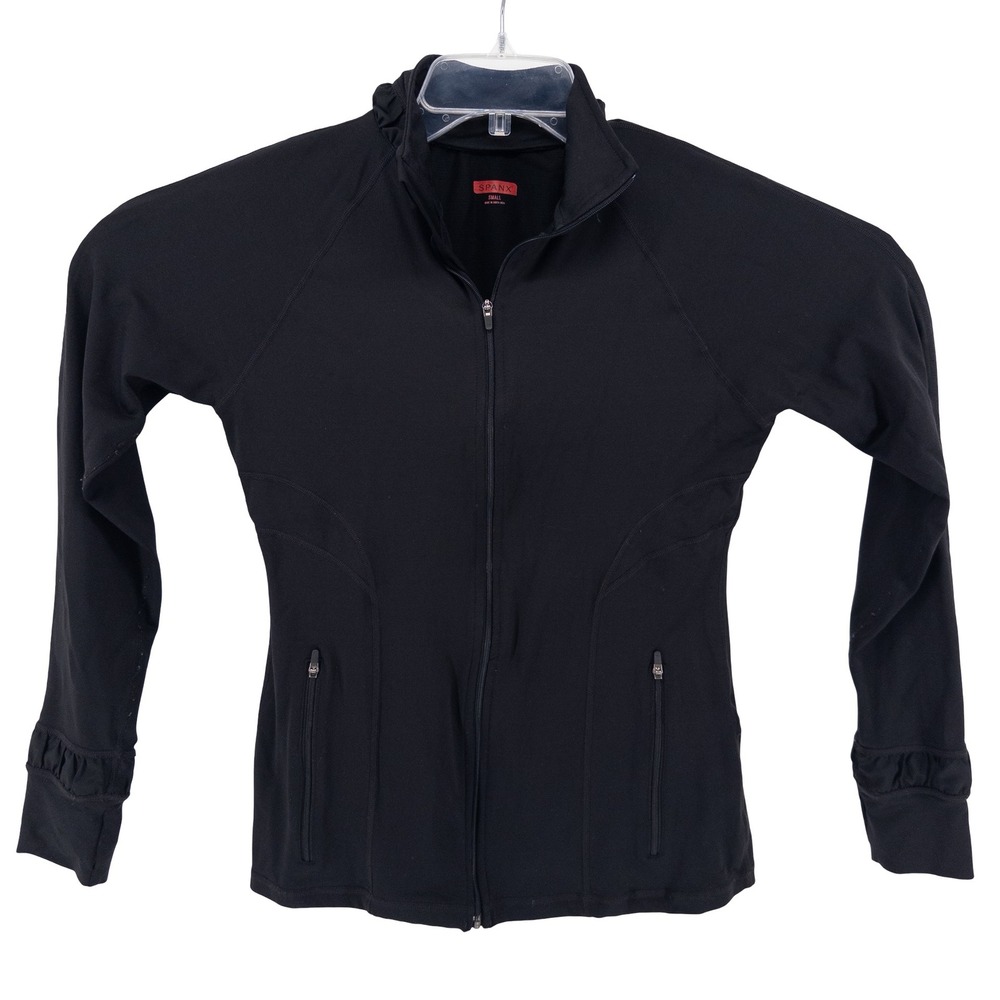 Spanx Womens Small Jacket Black Ruffle Trim Full Zip Athletic Athleisure Workout